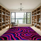 Vibrant Pink Blue Wavy Abstract Area Rug