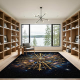 Golden Cosmic Star Mandala Area Rug