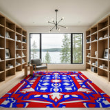 Red Blue Maple Leaf Geometric Area Rug