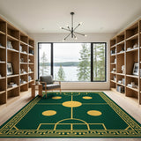 Emerald Green Soccer Pitch Geometric Area Rug