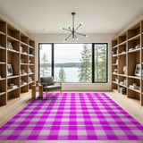 Playful Pink Gingham Smiley Face Area Rug