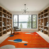 Orange Cosmic Planets Stars Kids Rug