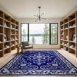 Traditional Persian Blue and Teal Navy Blue Persian Floral Medallion Rug