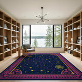 Ornate Navy Celestial Constellation Star Area Rug