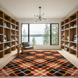 Orange Vibrant Orange Plaid Geometric Area Rug