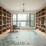Teal Floral Vine Border Area Rug