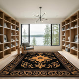 Black Gold Ornate Floral Medallion Rug