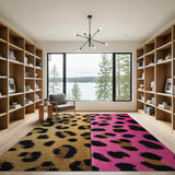 Gold Hot Pink Leopard Split Shag Rug