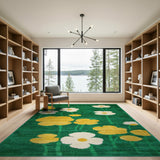 Vibrant Green Daisy Floral Area Rug