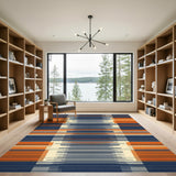 Navy Orange Geometric Striped Area Rug