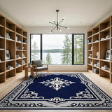 Navy Blue Ornate Persian Border Area Rug