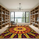 Fiery Mandala Geometric Area Rug