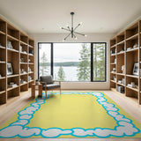 Fluffy Cloud Border Yellow Kids Area Rug