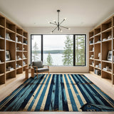 Distressed Blue Striped Barn Vintage Area Rug