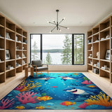 ODIKA Cartoon Shark Ocean World Washable Nursery Area Rug - Non-Slip Low Pile Kids Rug