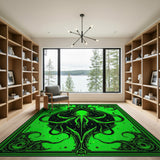 ODIKA Washable Cthulhu Neon Green Gothic Area Rug - Low Pile Non-Slip & Pet Friendly