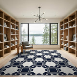 Navy Blue Geometric Framed Squares Rug
