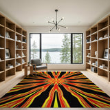Bold Red Black Tribal Sunburst Area Rug