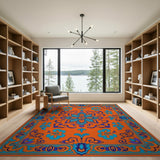 Traditional Persian Multi-color and Patterns Vibrant Orange Persian Medallion Area Rug