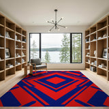 Bold Red Navy Geometric Diamond Area Rug