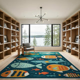 Multi-color and Patterns Playful Cartoon Fish Underwater Area Rug