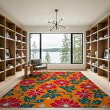 Festive Red Poinsettia Holly Area Rug