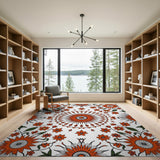 Orange Vibrant Orange Sunflower Mandala Area Rug