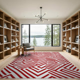 Geometric Modern Red Geometric Maze Area Rug