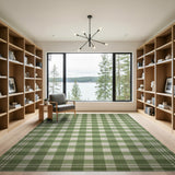 Green Gingham Checkered Rustic Farmhouse Area Rug