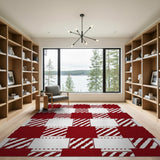 Bold Red White Plaid Farmhouse Area Rug