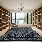 Navy Persian Area Rug with Ornate Ivory Motifs