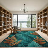 Teal Fern Fronds Area Rug