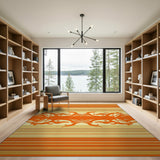 Vibrant Orange Striped Area Rug with Abstract Motif