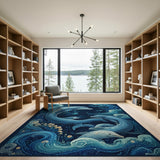 Whimsical Dolphin Pod Ocean Swirls Area Rug