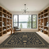Black and White Black Gold Floral Persian Area Rug