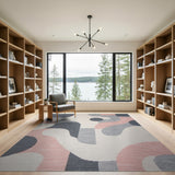 Abstract Geometric Grey Pink Area Rug