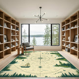 Vintage Nautical Compass Map Green Area Rug