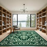 Green Ornate Green Floral Vintage Area Rug
