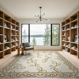 Ornate Gold Vine Floral Cream Area Rug