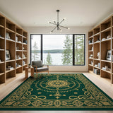 Traditional Persian Emerald Green Gold Medallion Persian Rug