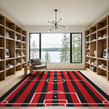 Red Black Striped Soccer Field Area Rug