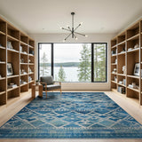 Blue Teal Diamond Tribal Area Rug