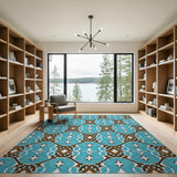 Teal Geometric Diamond Motif Area Rug