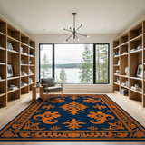 Vintage Orange Floral Navy Area Rug