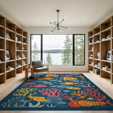Vibrant Cartoon Fish Coral Underwater Area Rug