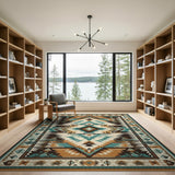 Teal Southwestern Geometric Southwestern Area Rug