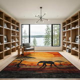 Savanna Elephant Sunset Silhouette Rug