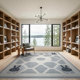 Whimsical Grey Bunny Geometric Area Rug