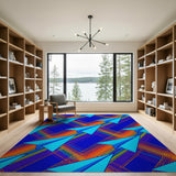 Vibrant Blue Airplane Multi-Color Area Rug