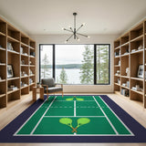 Green Tennis Court Kids Area Rug with Rackets